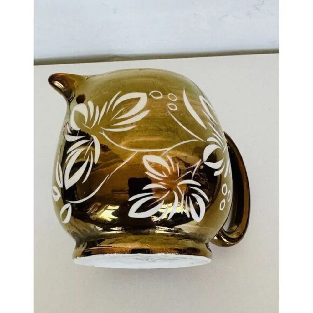 VTG Price Kensington Pitcher/Creamer Copper Tone Hand‎ Painted Floral See Photos